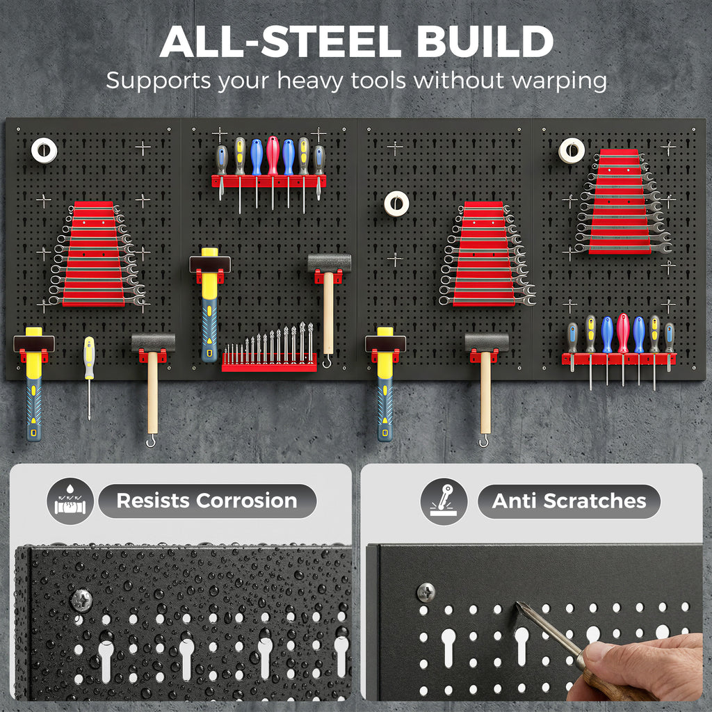 28 Piece Metal Peg Board with Accessories, Shelf Tool Organizer, Black and Red
