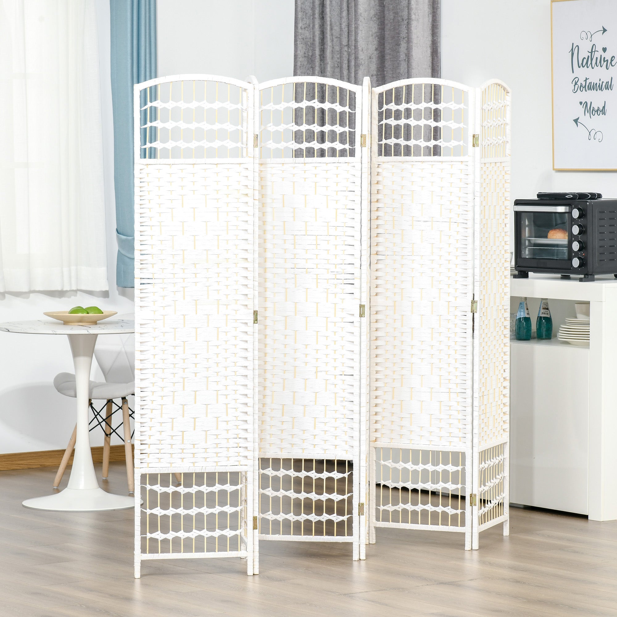 6 Panel Room Divider, 5.6 ft Tall Folding Privacy Screen, Wave Fiber Freestanding Partition Wall Divider for Home Office, White