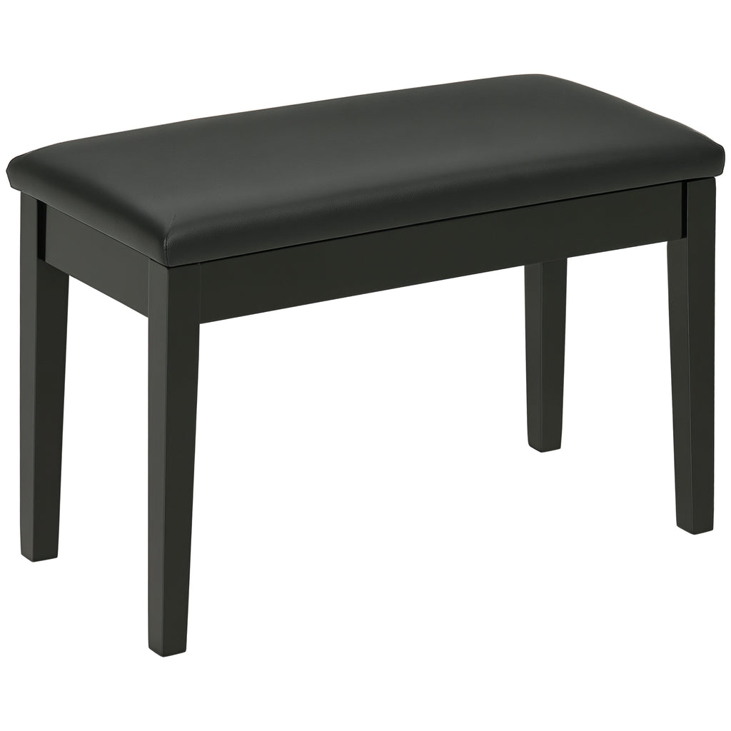 Classic Piano Bench Stool, PU Leather Padded Keyboard Seat with Rubber Wood Legs and Music Storage Compartment, Smooth Seat, Black