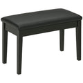 Classic Piano Bench Stool, PU Leather Padded Keyboard Seat with Rubber Wood Legs and Music Storage Compartment, Smooth Seat, Black