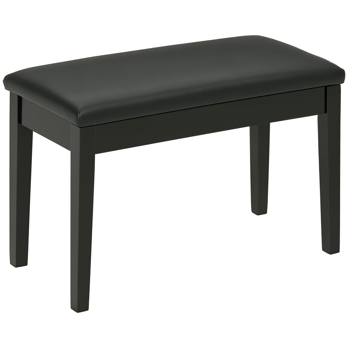 Classic Piano Bench Stool, PU Leather Padded Keyboard Seat with Rubber Wood Legs and Music Storage Compartment, Smooth Seat, Black