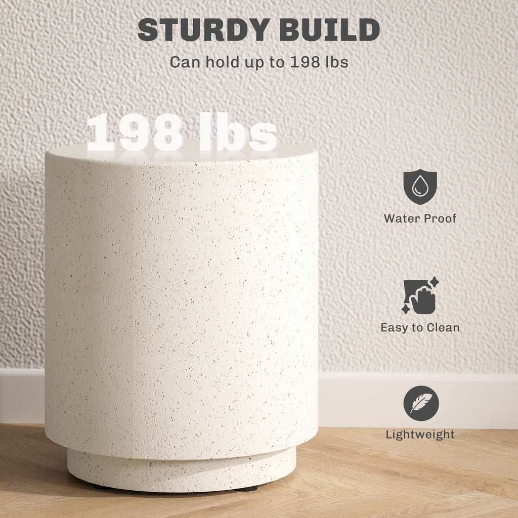 Terrazzo Finish Side Table, 17" Round End Table for Indoor and Outdoor, Cream White