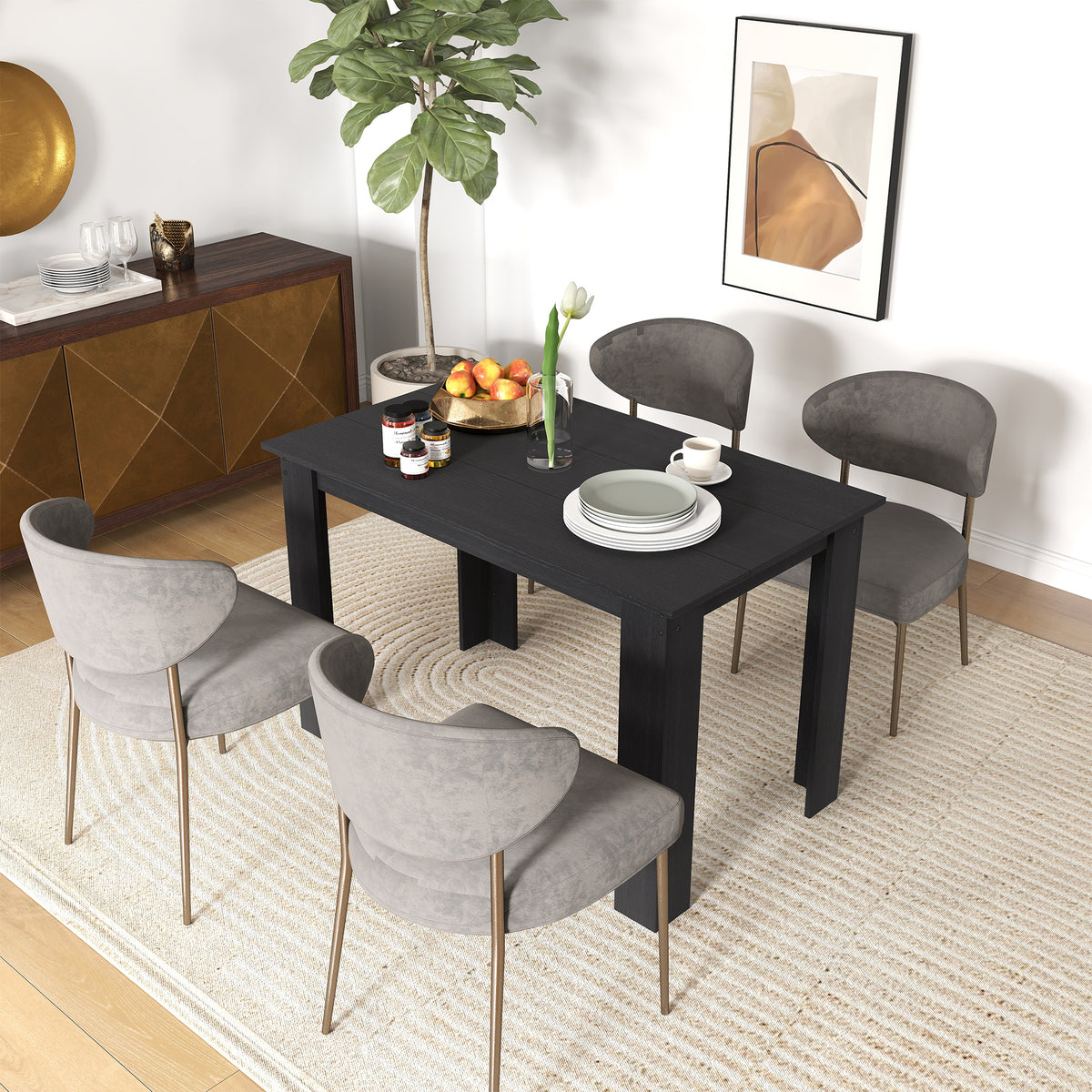 47" Kitchen Table for 4-6 People, Dining Table with Wood Effect for Dining Room, Oak