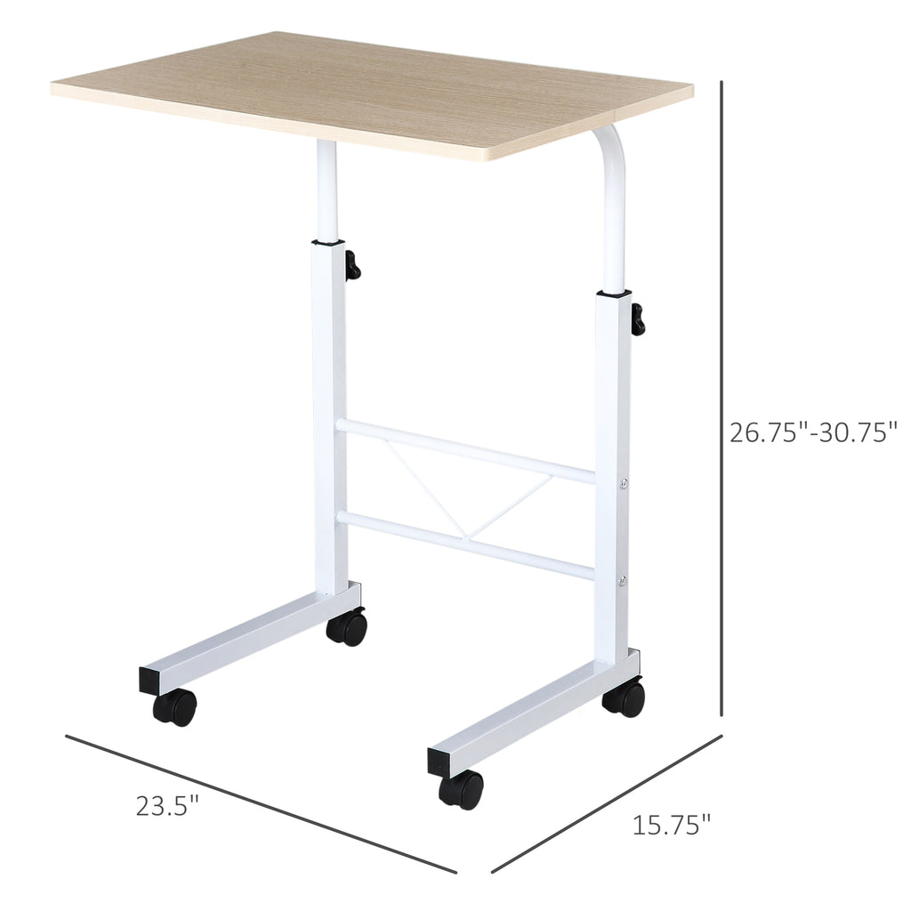 Mobile Standing Desk with Adjustable Height, 23.5 inch Stand Up Desk with Wheels, Natural Wood