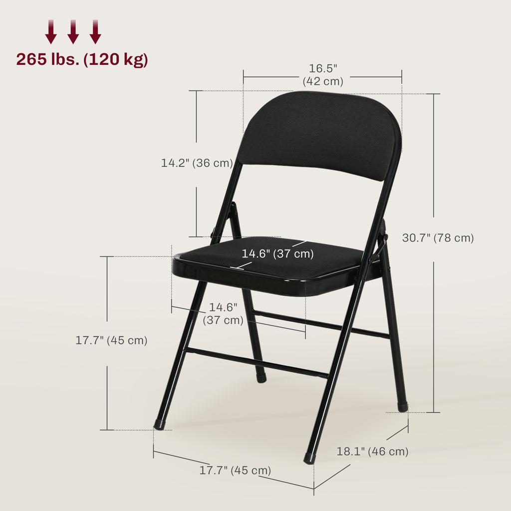 Set of 6 Metal Foldable Chairs, Faux Linen Padded Folding Chairs with Cushion Seat and Open Back for Indoor, Black