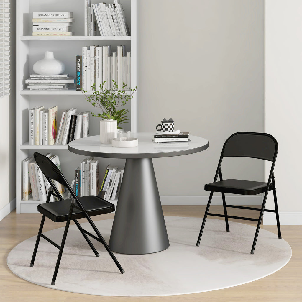 Set of 4 Metal Foldable Chairs, PU Leather Padded Folding Chairs with Cushion Seat and Open Back for Indoor, White