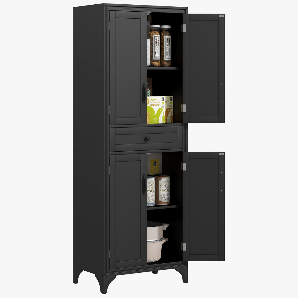 Freestanding Storage Cabinet, Kitchen Pantry Cabinet with 2 Shelves, 4 Doors for Dining Room, Black