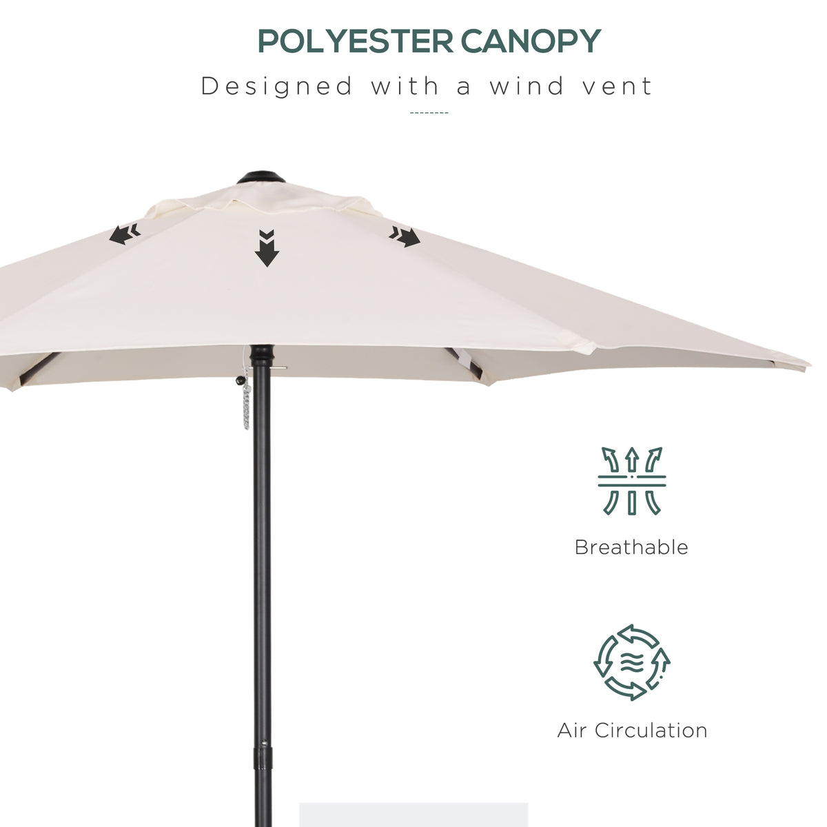 6.6FT Patio Umbrella, Outdoor Parasol with 6 Solid Ribs, Cream White