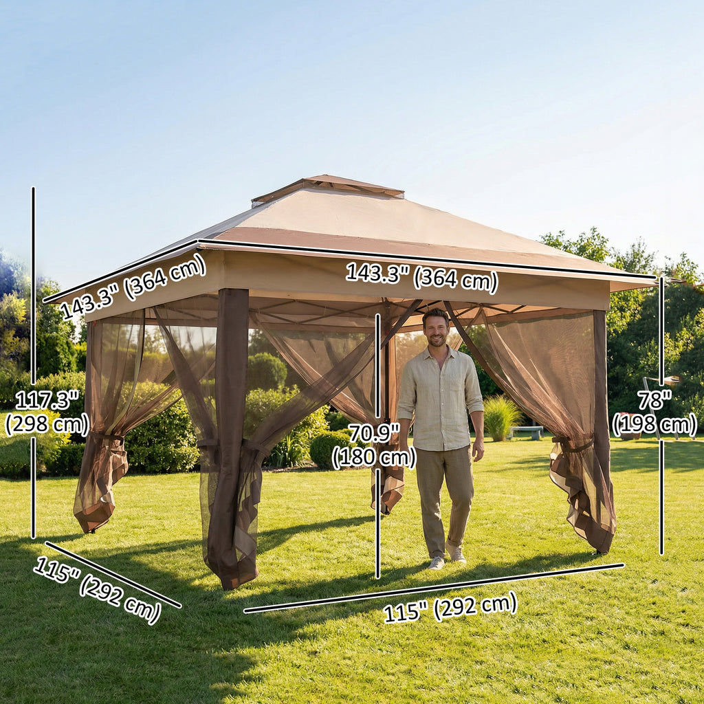 12' x 12' Foldable Pop-up Party Tent Instant Canopy Sun Shade Gazebo Shelter with Steel Frame, Khaki
