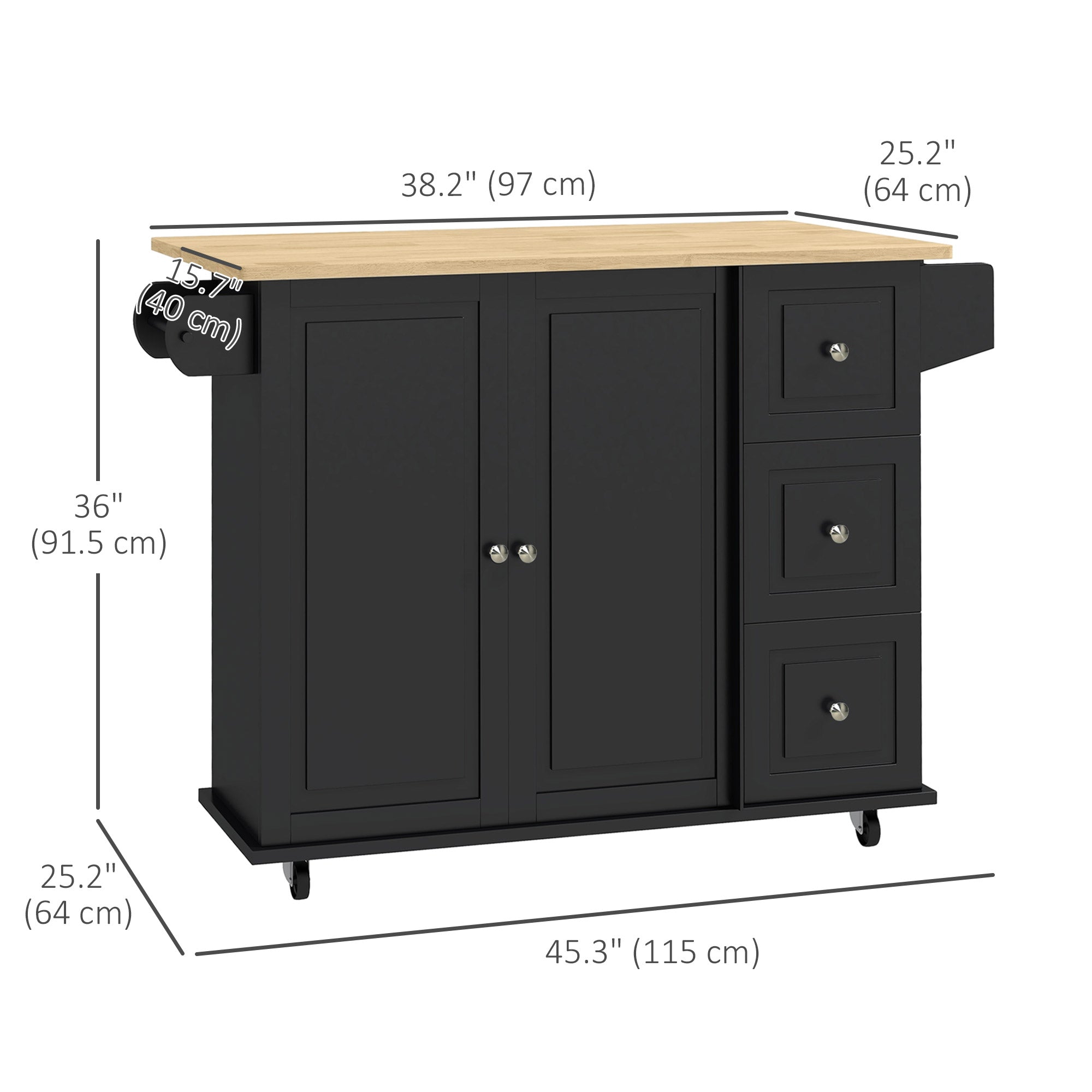 Kitchen Island on Wheels, Kitchen Cart with Drop Leaf, Drawers, White