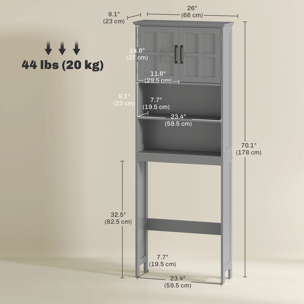 Modern Over The Toilet Storage, Bathroom Cabinets Over Toilet with Open Shelves and Double Door Cabinet, White