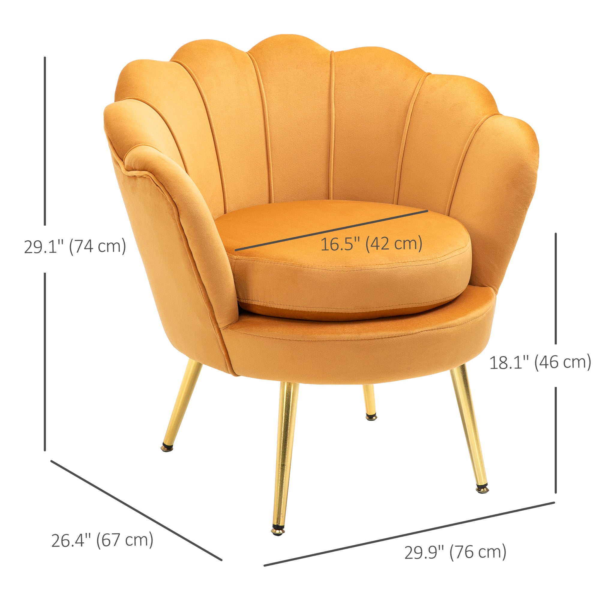 Modern Accent Chair, Velvet-Touch Fabric Leisure Club Chair with Gold Metal Legs for Bedroom, Blue