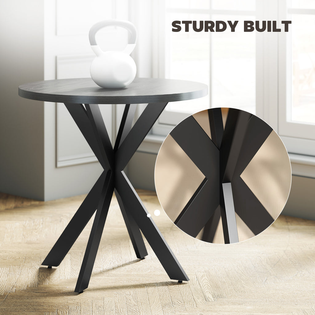 29" Dining Table, Contemporary Round Kitchen Table with Steel Legs, Brown