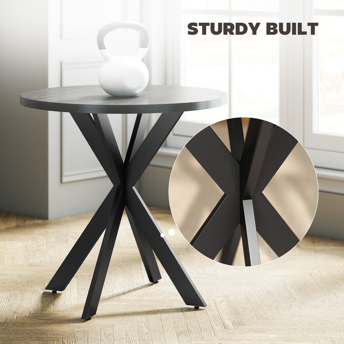 29" Dining Table, Contemporary Round Kitchen Table with Steel Legs, Brown
