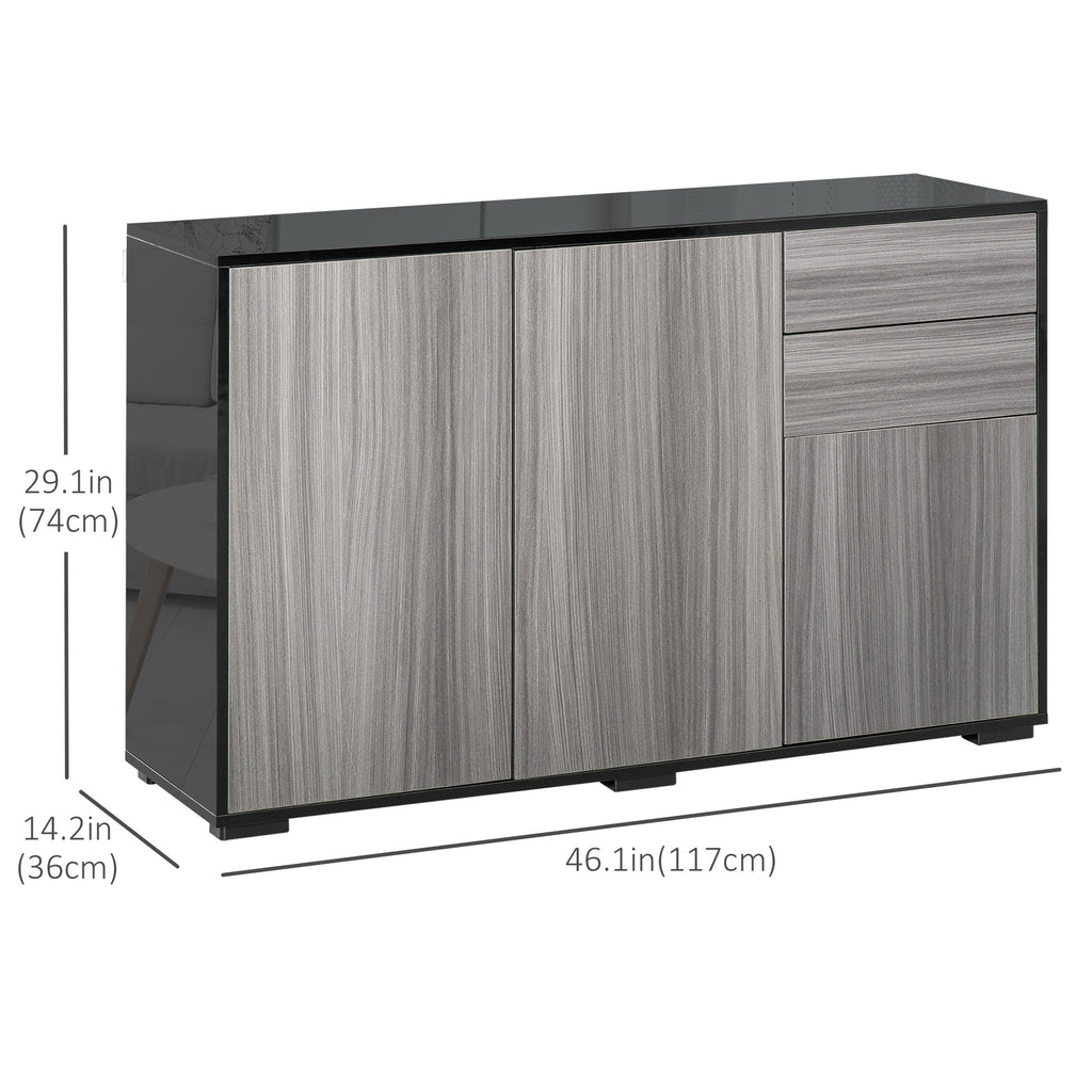 Kitchen Sideboard Storage Cabinet, Modern Coffee Bar with Push-Open Design and 2 Drawers for Living Room, Black