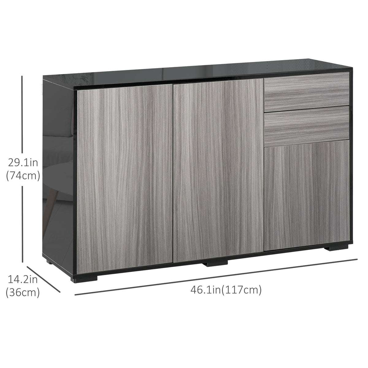 Kitchen Sideboard Storage Cabinet, Modern Coffee Bar with Push-Open Design and 2 Drawers for Living Room, Black