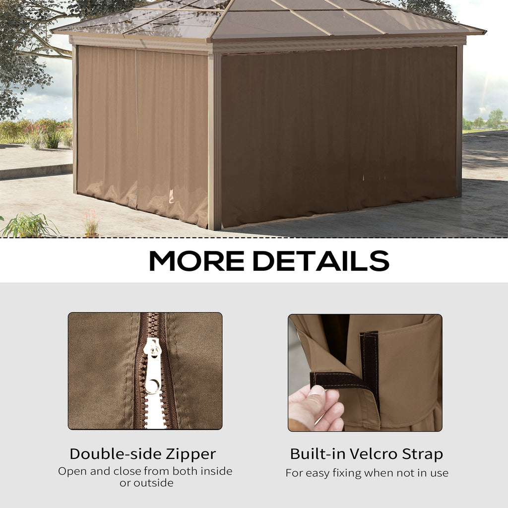 Gazebo Curtains, 10' x 12' Universal Replacement Privacy Curtain, 4-Panels Sidewall with Hooks/C-Rings, Brown