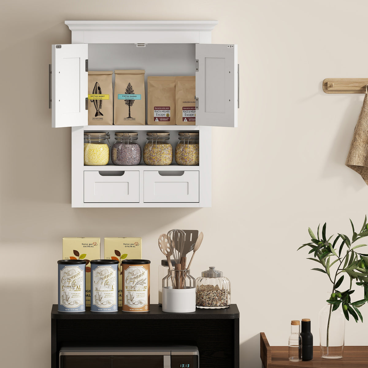 Bathroom Wall Cabinet, Medicine Cabinet, Toilet Storage Cabinet with Shelf for Living Room and Entryway, White