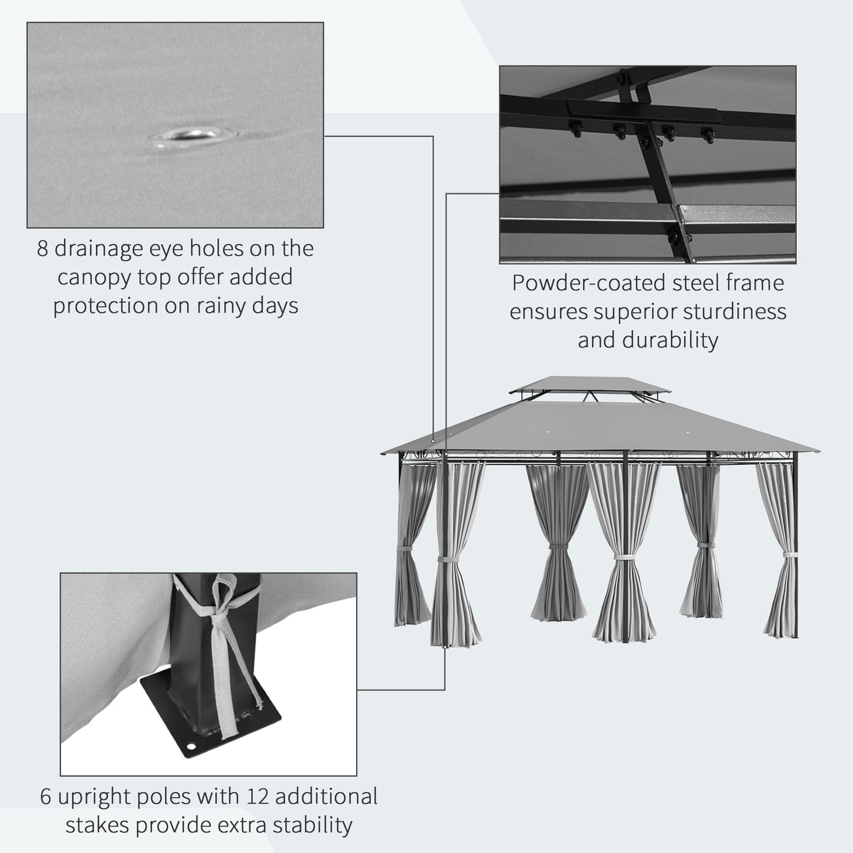 10' x 13' Patio Gazebo, 2-Tiers Outdoor Canopy Sunshade Shelter with Curtains, Dark Grey