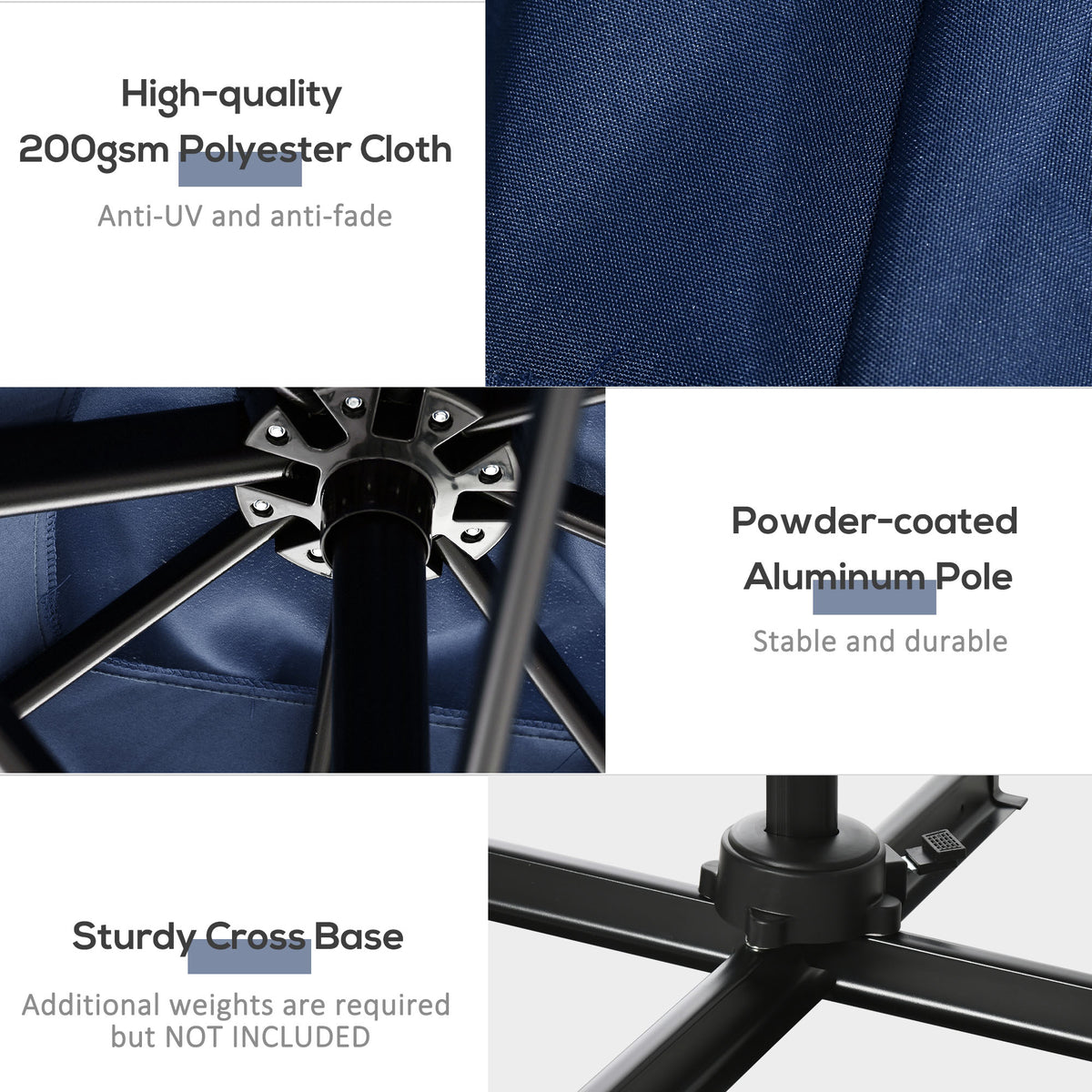8' x 8' Square Patio Hanging Offset Umbrella with 360° Rotation, Aluminum Outdoor Cantilever Parasol with Crank & Tilt, Sun Canopy Shelter with Cross Base, Dark Blue