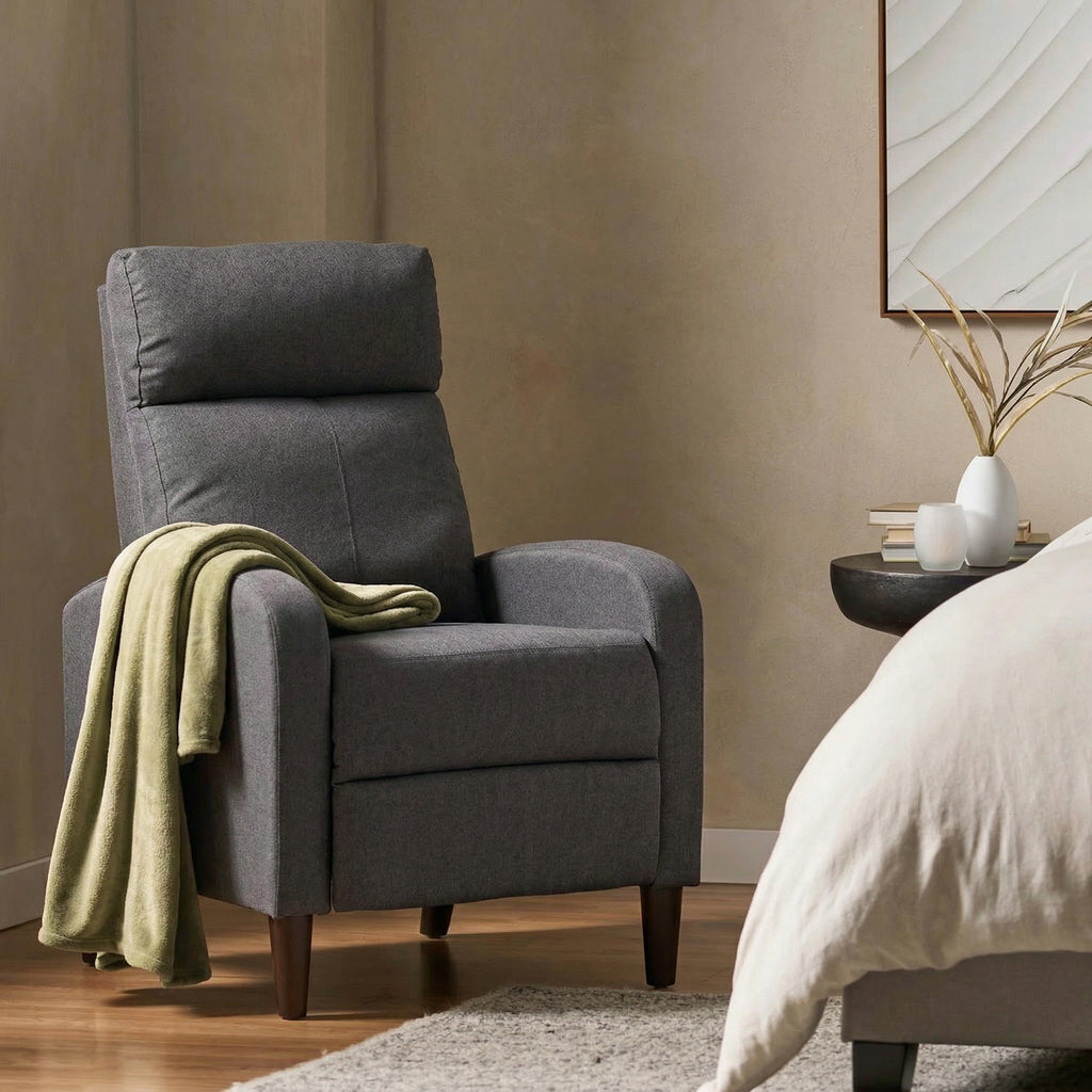 Fabric Recliner Sofa Manual Recliner, Home Theater Seating Single Reclining Sofa Chair with Padded Seat for Living Room, Dark Grey