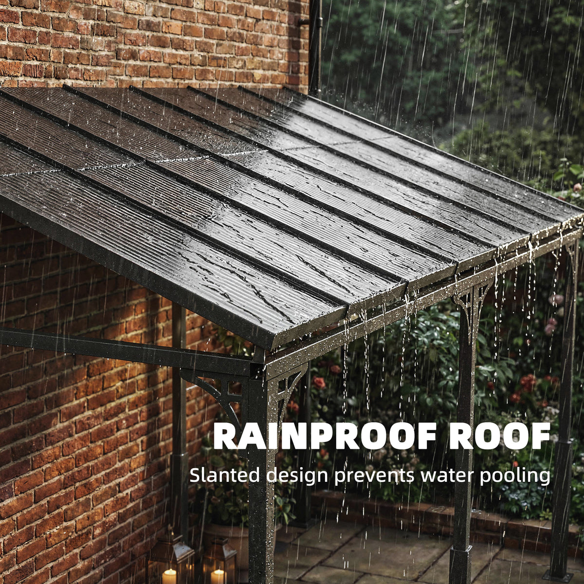 13' x 10' Lean to Gazebo, Hardtop Wall Mounted Outdoor Pergola with Polycarbonate Roof and Metal-Aluminium Frame