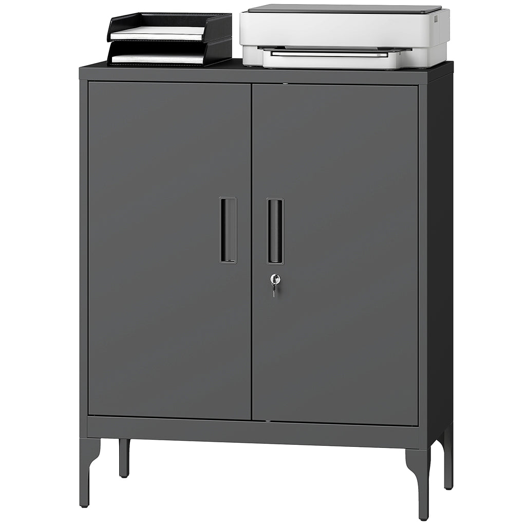 Office Storage Cabinet with Lock, Filing Cabinet with Adjustable Shelves and Doors for Home Office, Garage, White