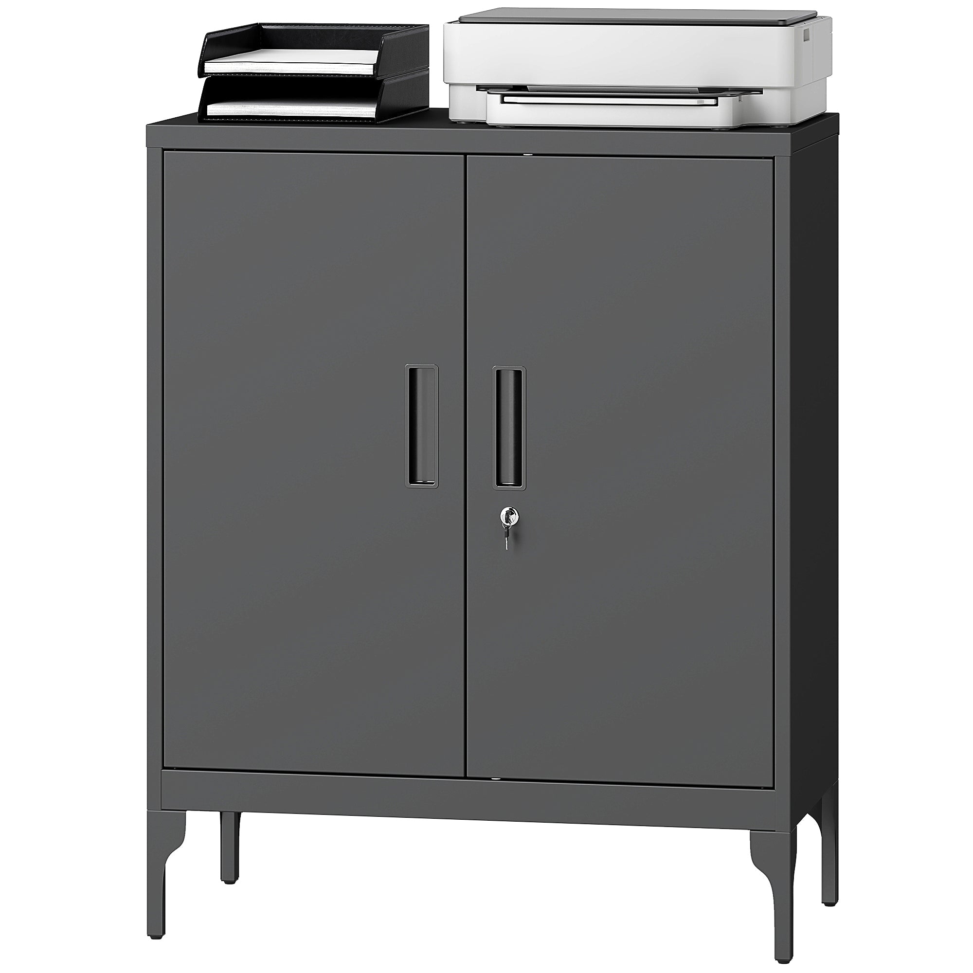 Office Storage Cabinet with Lock, Filing Cabinet with Adjustable Shelves and Doors for Home Office, Garage, White