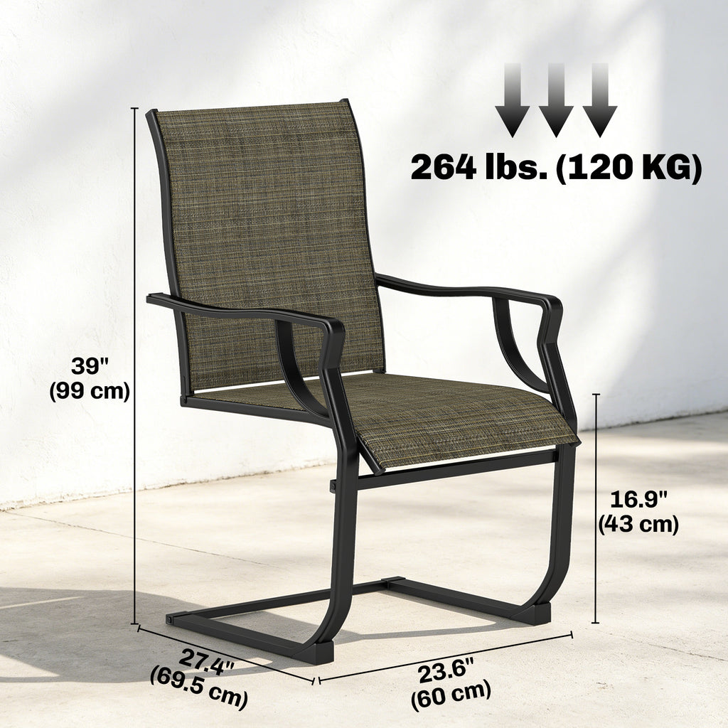 C Spring Motion Patio Chairs Set of 2 with Curved High Backrest, Armrest, All Weather Breathable Fabric, Metal Frame