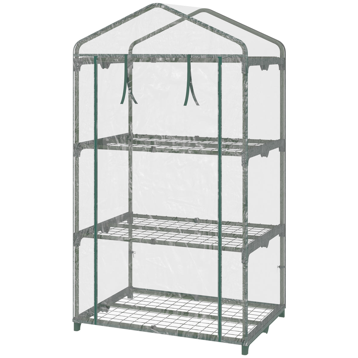 3 Tier Mini Greenhouse, Portable Outdoor Flower Stand with Shelf Clips, Indoor Greenhouse with Plastic Cover and Steel Frame, Transparent, 27" x 19" x 49"