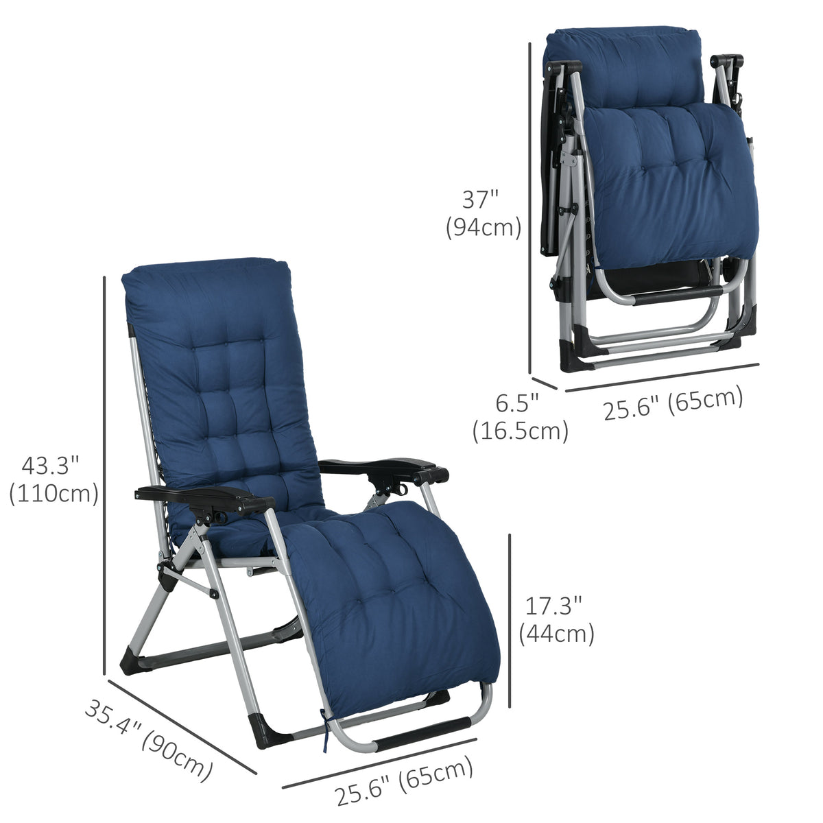 Folding Garden Chairs Set of 2, Reclining Zero Gravity Chair, Sun Lounger with Cushion and Headrest, Dark Grey