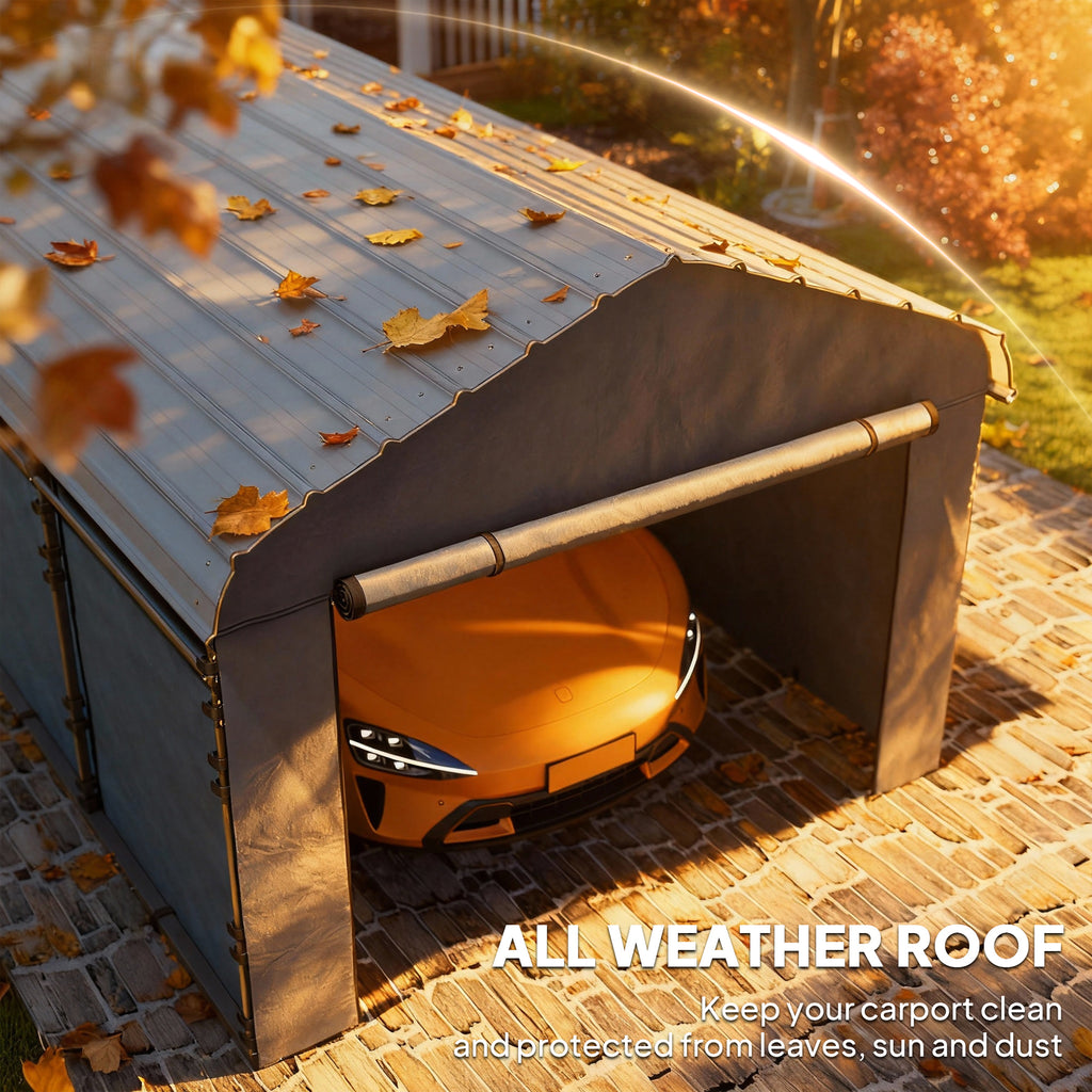 10' x 15' Metal Carport, Heavy Duty Garage Car Shelter with Galvanized Metal Roof and Removable Sidewalls, Dark Grey