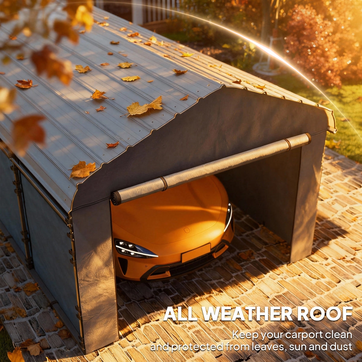 10' x 15' Metal Carport, Heavy Duty Garage Car Shelter with Galvanized Metal Roof and Removable Sidewalls, Dark Grey