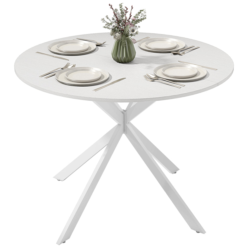 40" Round Kitchen Table for 4, Industrial Dining Table with Steel Legs for Dining Room, White Oak