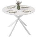 40" Round Kitchen Table for 4, Industrial Dining Table with Steel Legs for Dining Room, White Oak