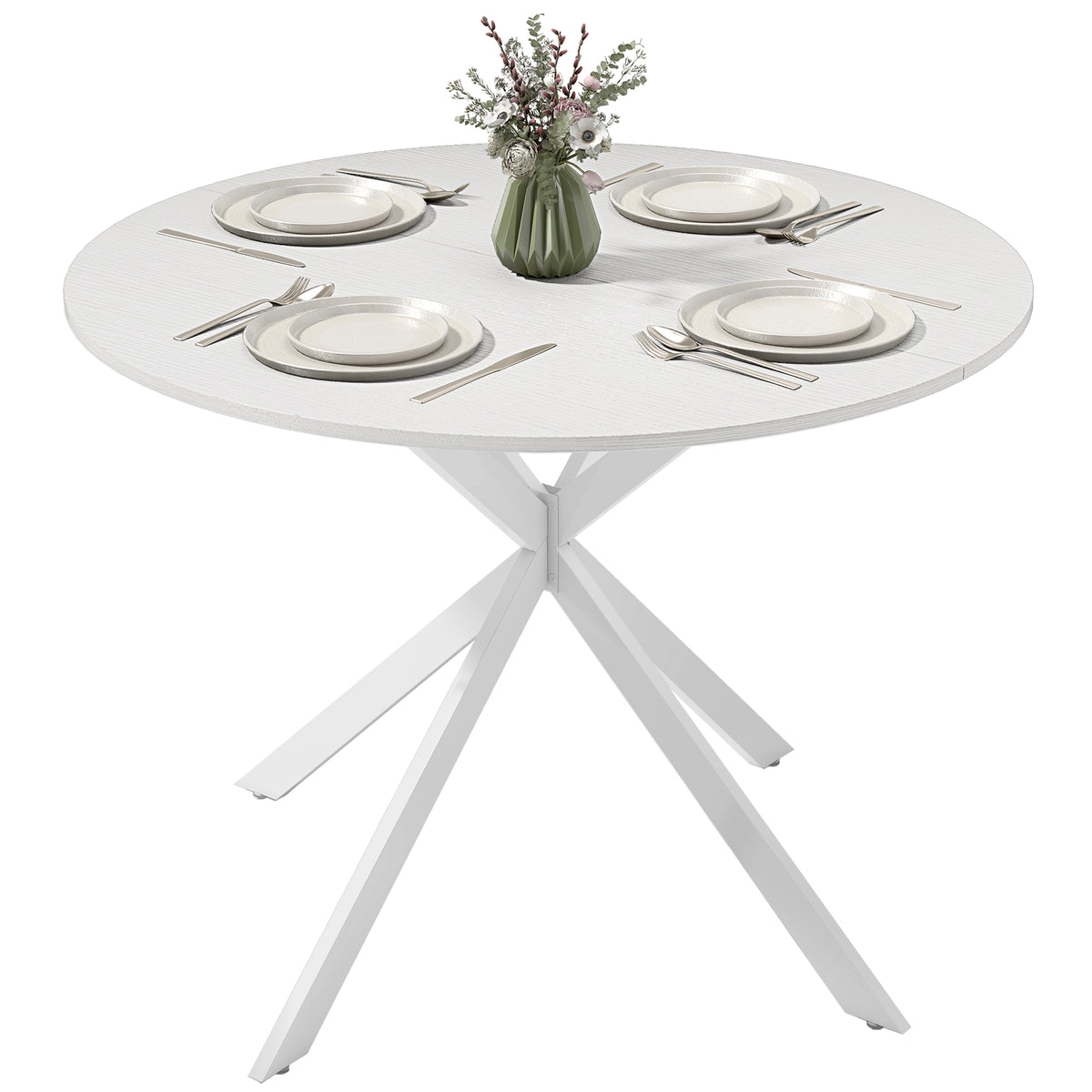 40" Round Kitchen Table for 4, Industrial Dining Table with Steel Legs for Dining Room, White Oak