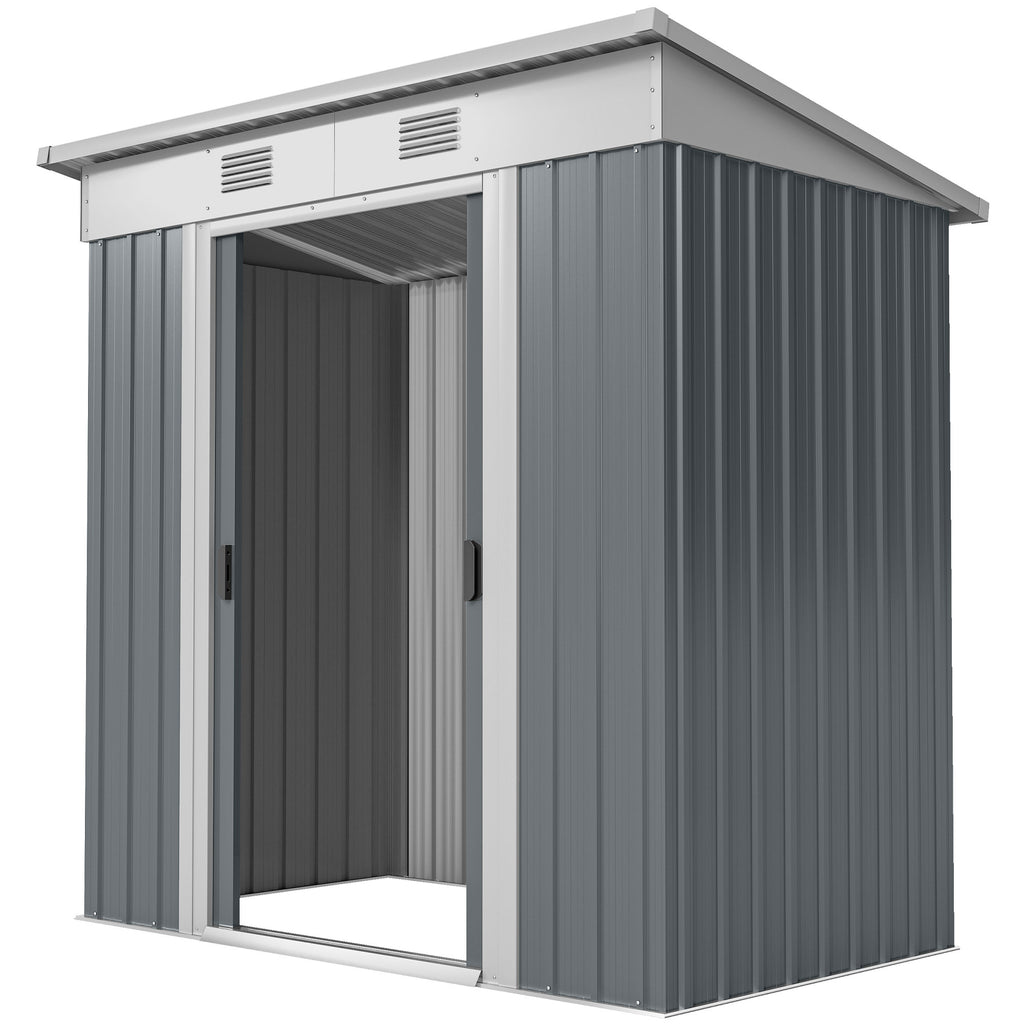 7' x 4' Outdoor Storage Shed, Metal Garden Shed with Lockable Sliding Doors and Vents, Grey