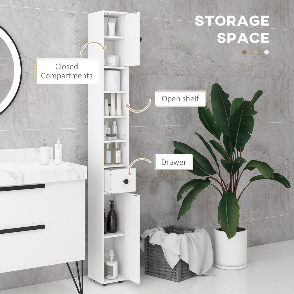 71" Tall Bathroom Storage Cabinet, Narrow Bathroom Cabinet with Open Shelves, 2 Door Cabinets, Adjustable Shelves, for Kitchen, Hallway, Living Room, White