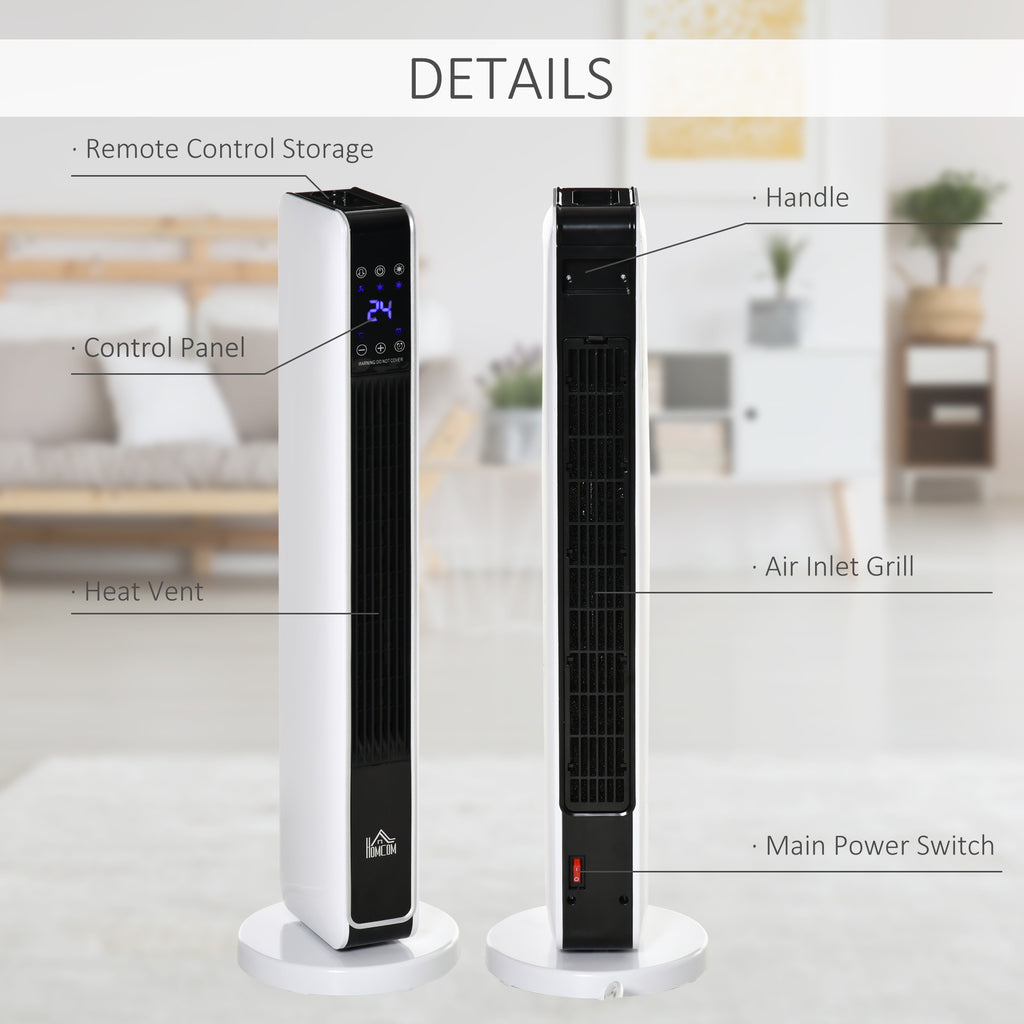 Ceramic Tower Heater, Oscillating Space Heater with Remote Control, Timer, Tip-Over & Overheat Protect, 750W/1500W