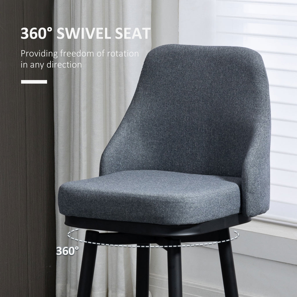 Extra Tall Bar Stools Set of 2, Modern 360° Swivel Barstools, Dining Room Chairs with Steel Legs Footrest, Charcoal Grey
