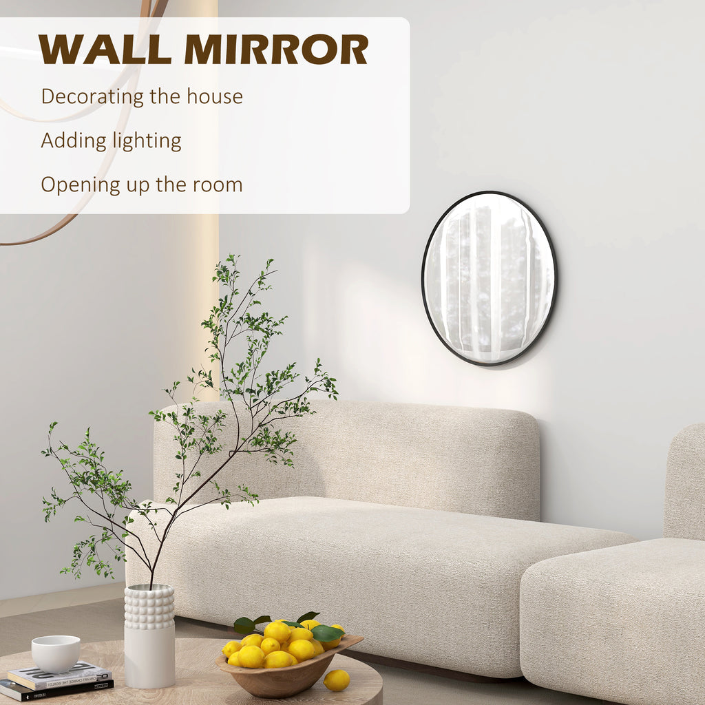 24" Decorative Wall Mirror for Bedroom Living Room, Modern Round Bathroom Mirror for Home Decor, Black