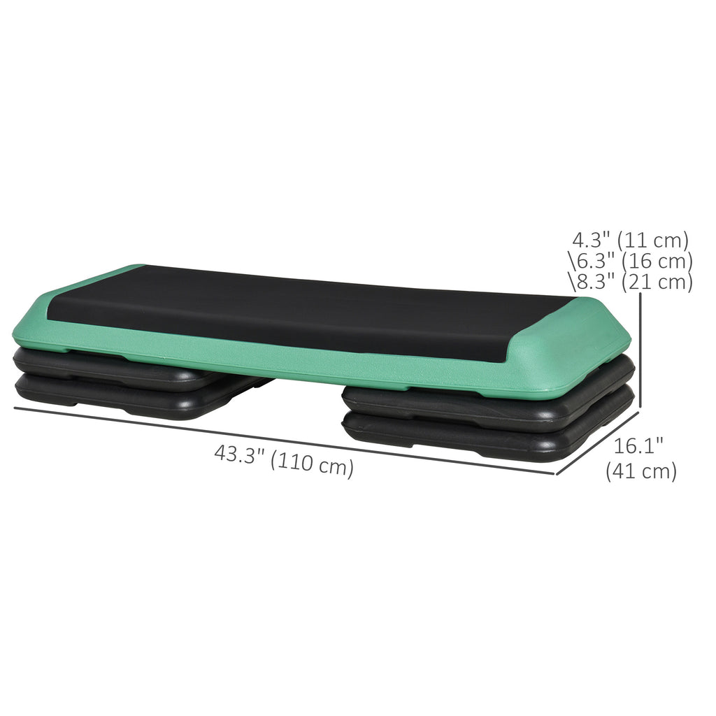 Soozier 43" Adjustable Aerobic Platform Stepper 3 Level with Risers 4” 6” 8” Cardio Fitness Trainer Workout Step Home Gym Exercise, Black Green