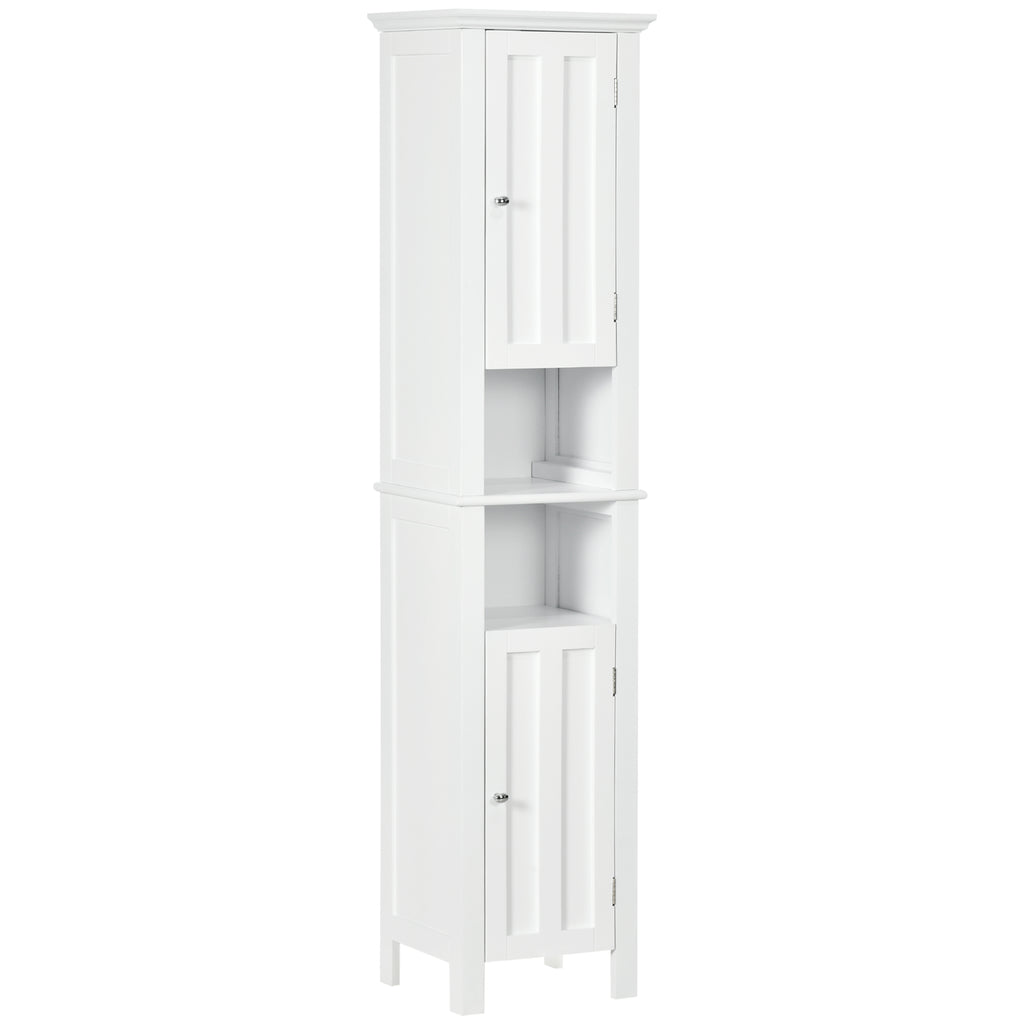 Bathroom Cabinet, Freestanding Linen Cabinet with Open Shelves, 13.8" x 11.8" x 62.4", White
