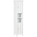 Bathroom Cabinet, Freestanding Linen Cabinet with Open Shelves, 13.8" x 11.8" x 62.4", White