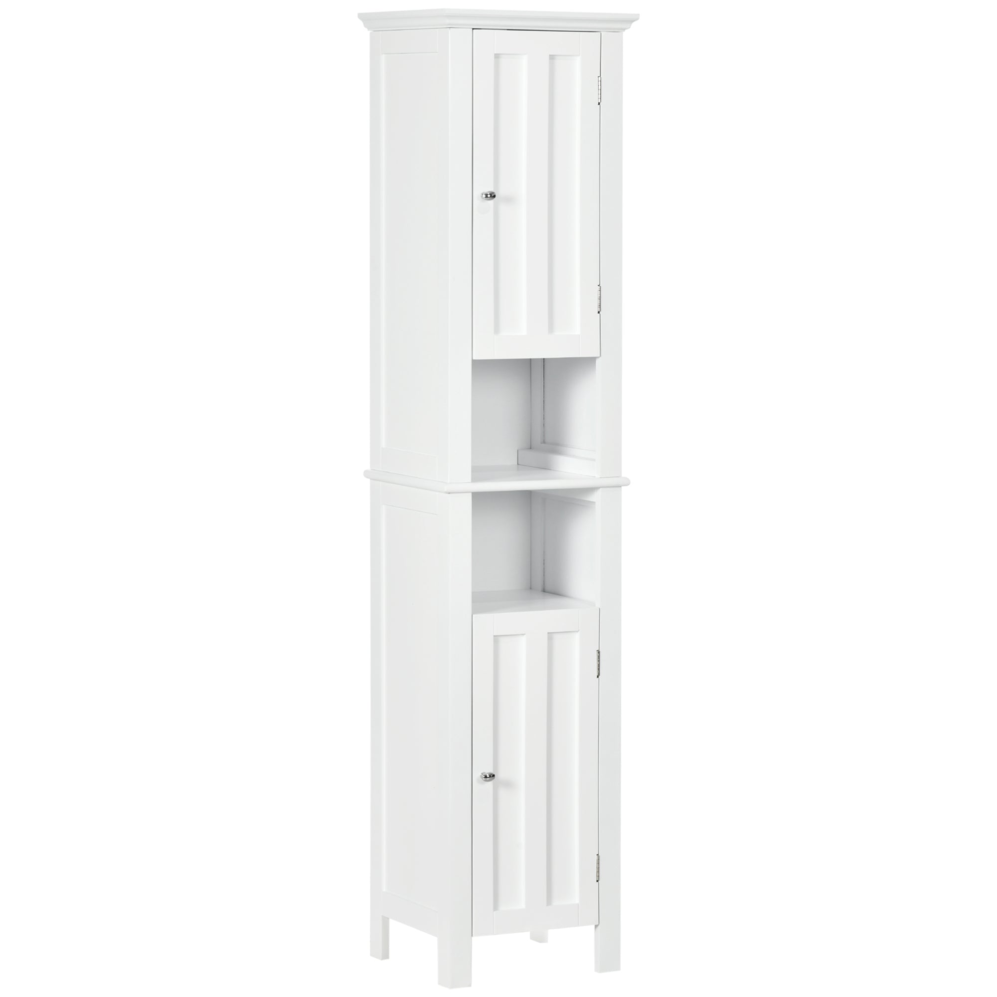 Bathroom Cabinet, Freestanding Linen Cabinet with Open Shelves, 13.8" x 11.8" x 62.4", White