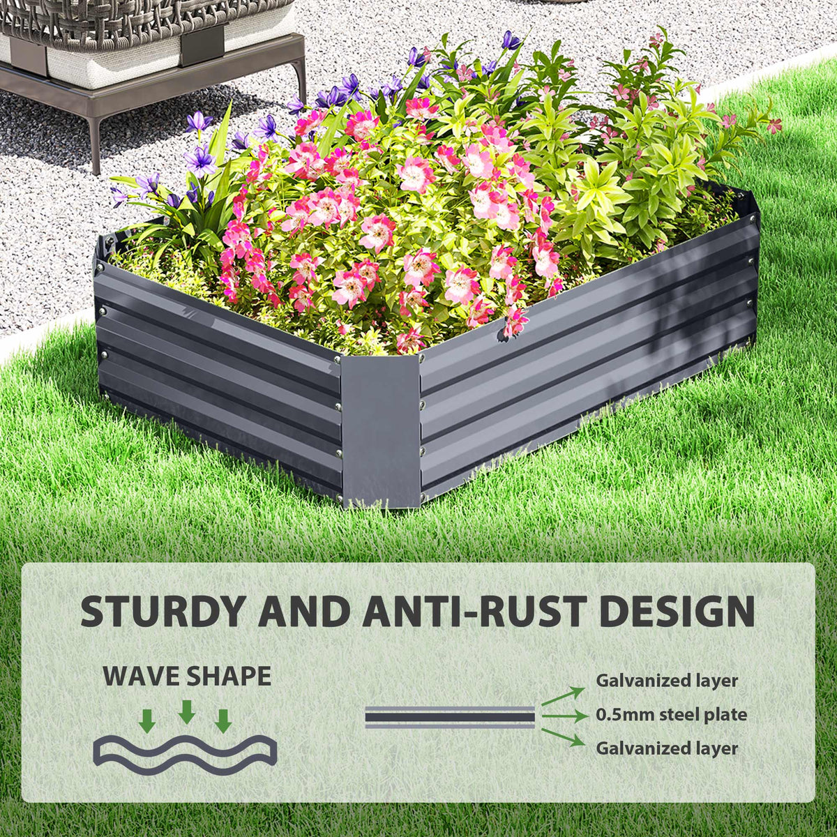 Galvanized Raised Garden Bed, 4' x 3' x 1' Outdoor Metal Planter Box, Raised Bed for Growing Flowers Herbs, Dark Green