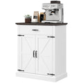 30" Buffet Cabinet, Farmhouse Sideboard with 1.2" Thick Top, 2 Barn Doors, Drawer and Adjustable Shelf, White