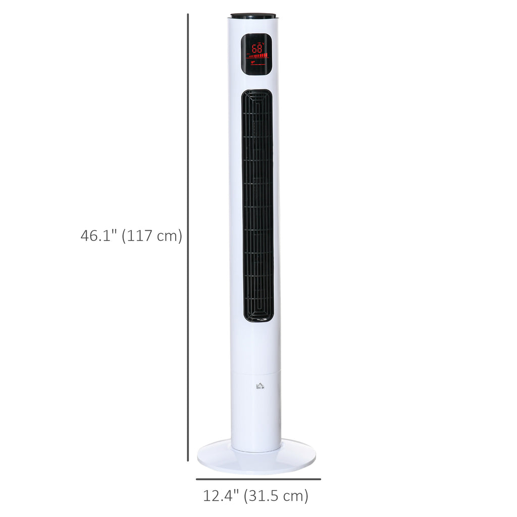 Freestanding Tower Fan Cooling for Home Bedroom with Oscillating, 3 Speed, 12h Timer, LED Sensor Panel, Remote Controller, White