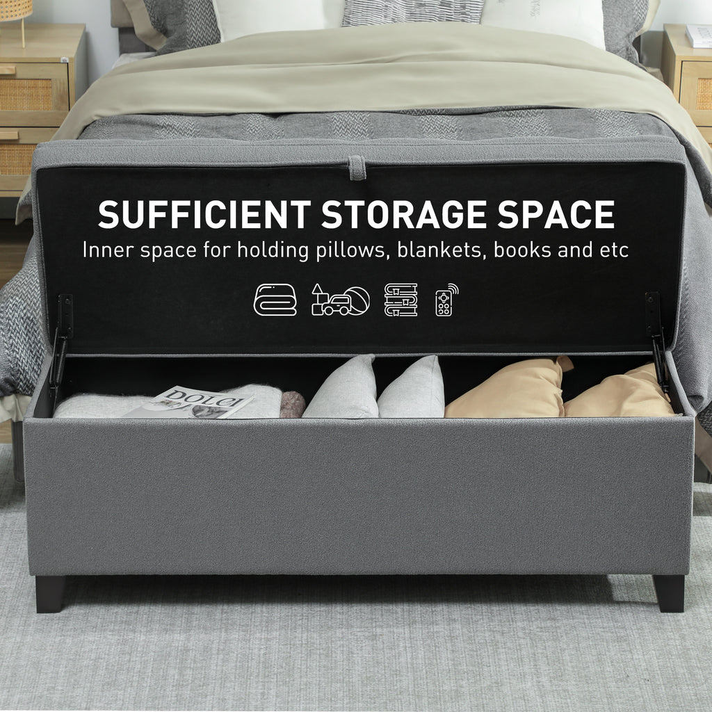 Storage Ottoman Bench, Foot Rest with Safety Hinges, 47 Inches Linen Storage Chest for Living Room, Dark Grey