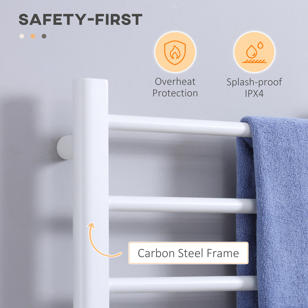 8-Bar Heated Towel Warmer Rack with Built-in Timer and LED Indicators, Wall Mounted & Free Standing Carbon Steel Electric Towel Bar with Adjustable Temperature, White